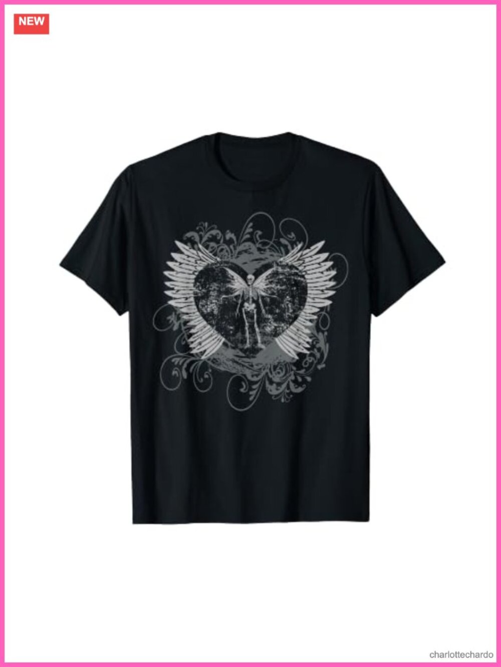 Y2K Fairy Wings Skeleton Alt Goth Grunge Fairycore Graphic T-Shirt
